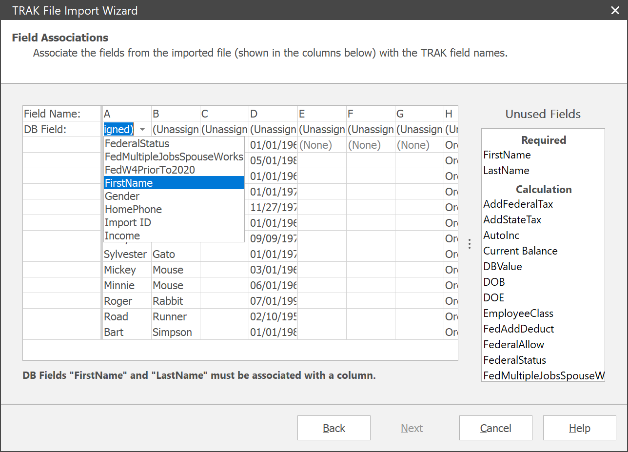 Import Field Associations Import Field Associations